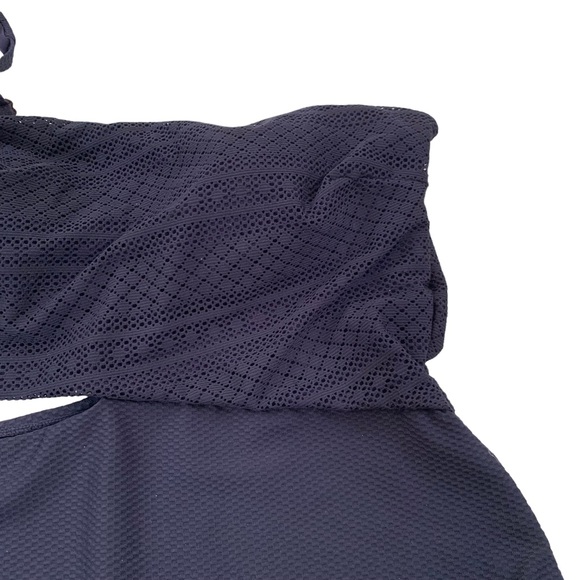Sea Level One Shoulder Cut Out Lace Bodice One Piece Swimsuit Navy 12 NWT - Picture 4 of 15